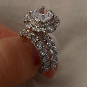 Jzora 4 CT Center Stone Wedding Bridal Ring Set Size 6